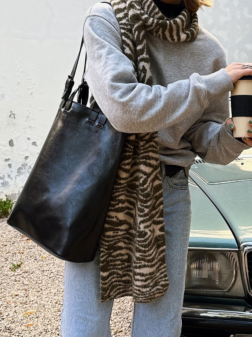 Sac cabas en cuir noir