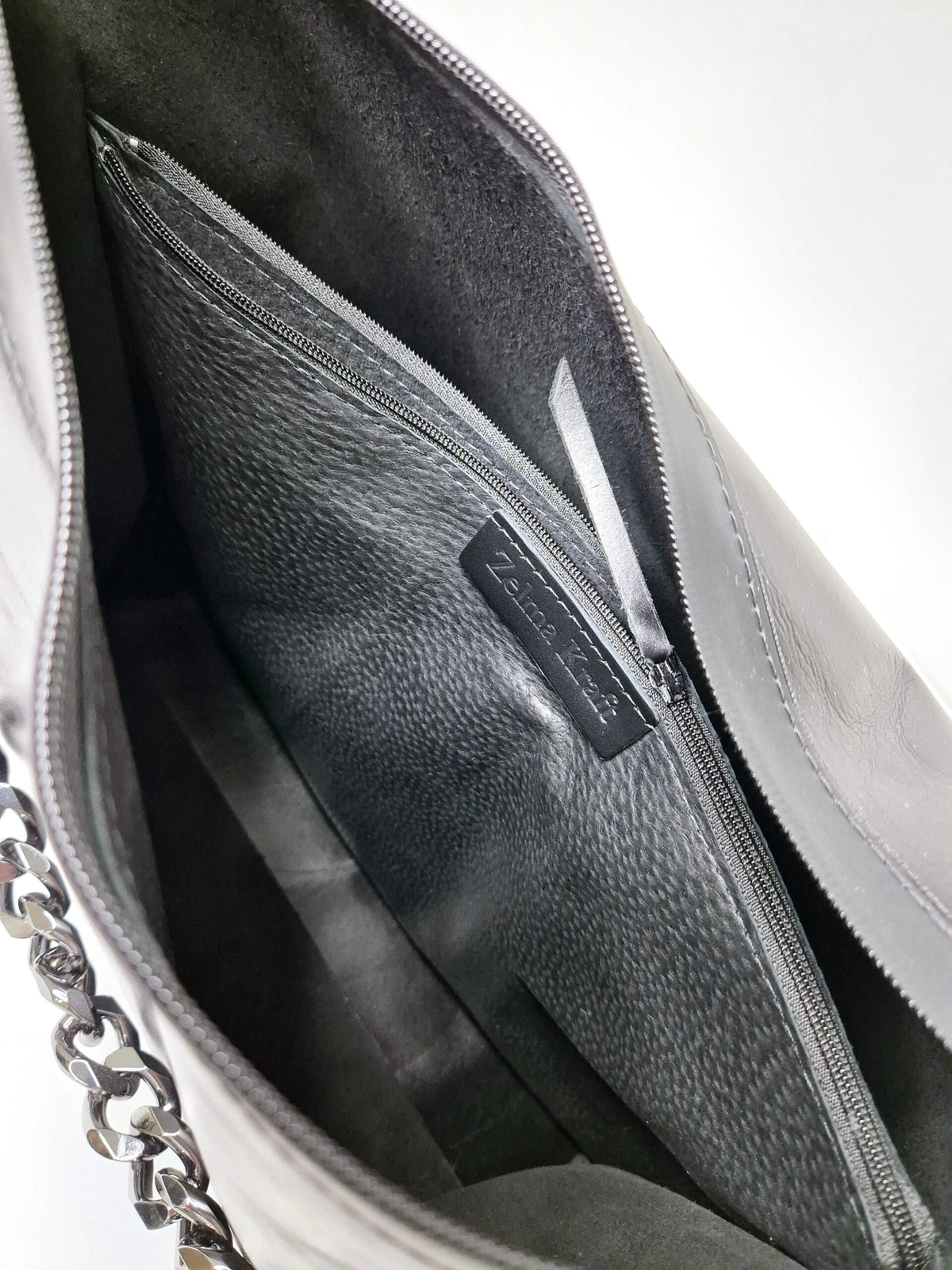 Sac à main hobo en cuir noir, grand modèle, chaîne personnalisable, vue 7
