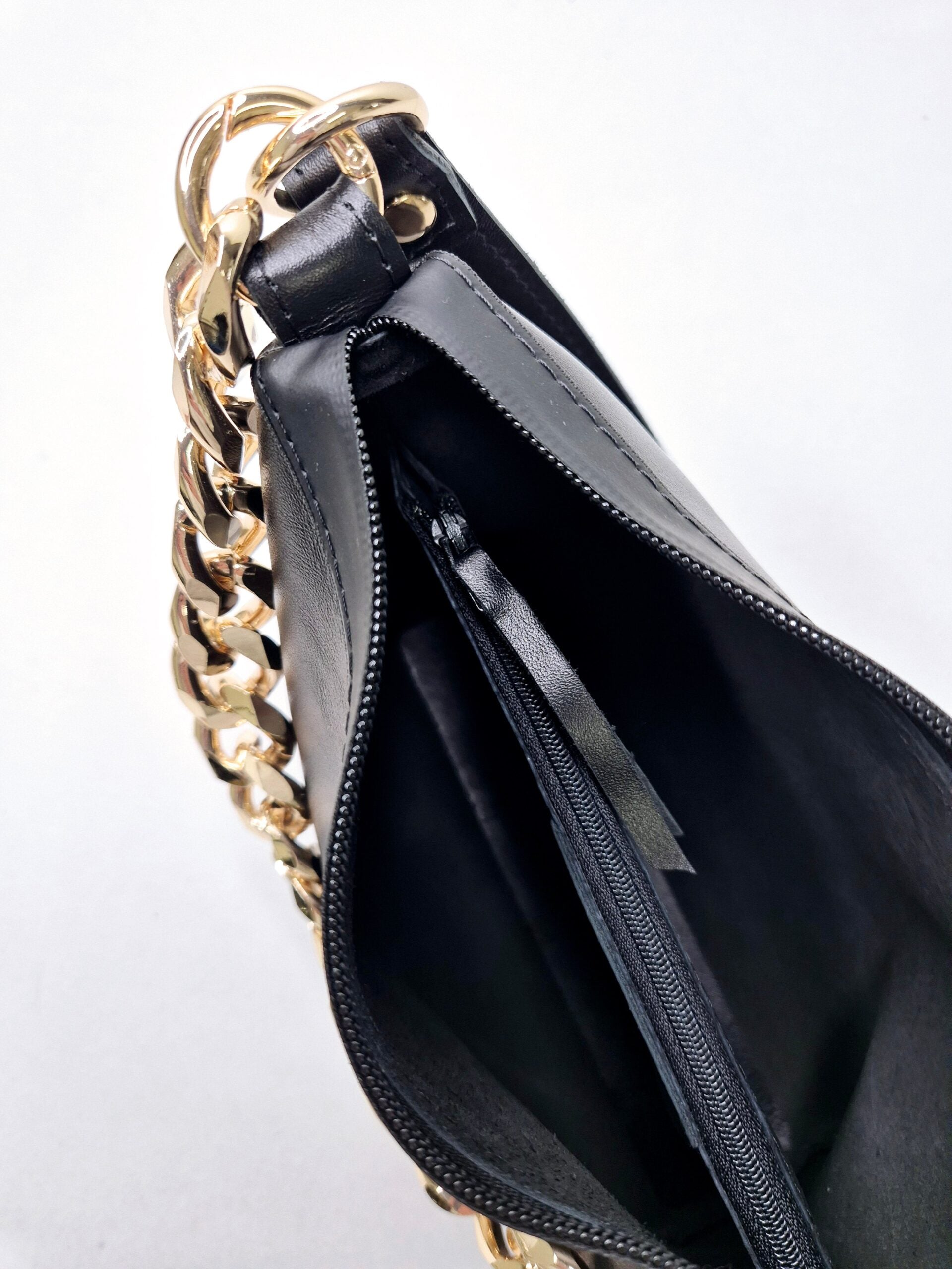 Sac à main hobo en cuir noir, petit modèle, chaîne personnalisable, vue 6
