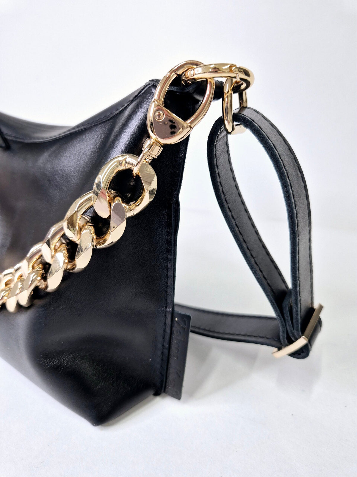 Sac à main hobo en cuir noir, petit modèle, chaîne personnalisable, vue 8