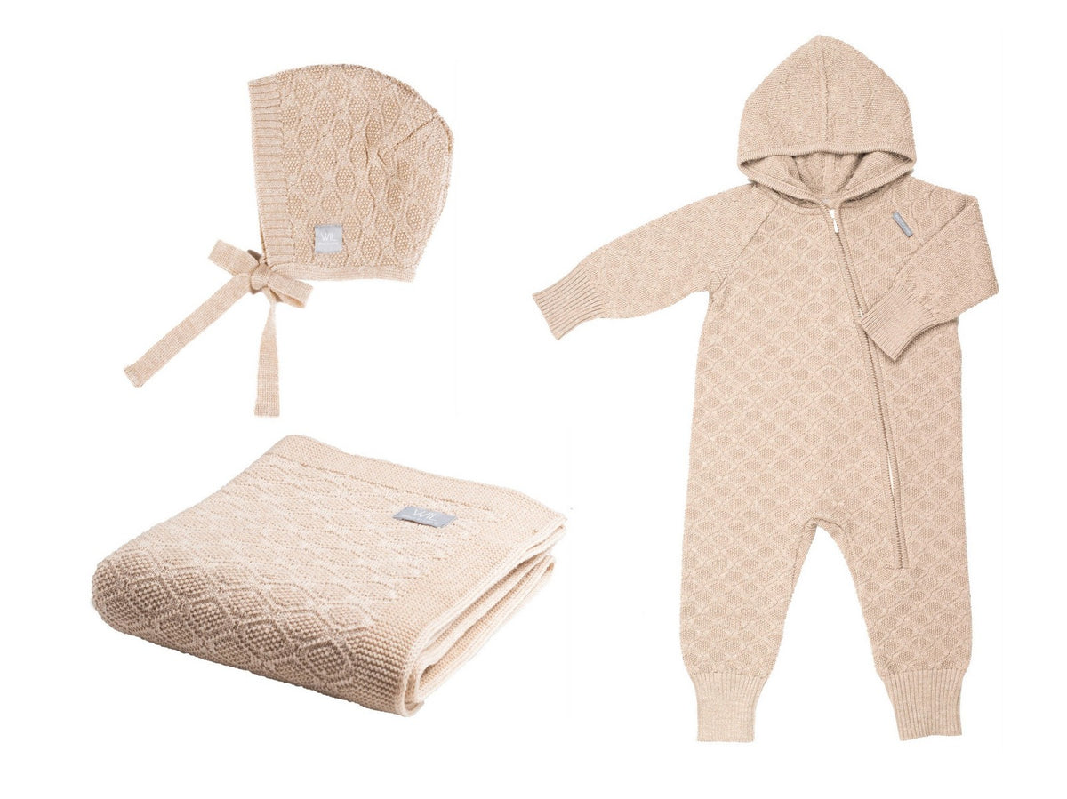 Coffret naissance HAPPINESS, couverture, combinaison et bonnet, Wool In Love