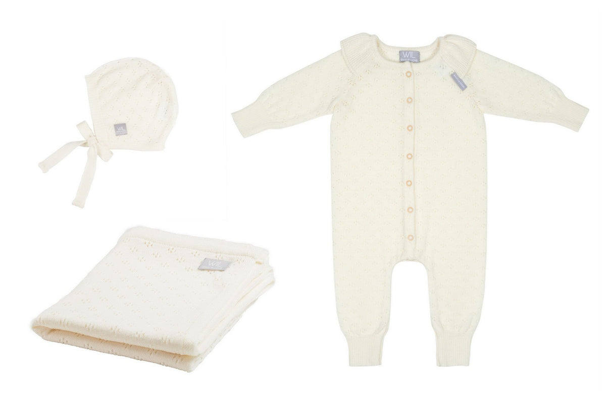 Coffret naissance LOVE, couverture, combinaison et bonnet, Wool In Love