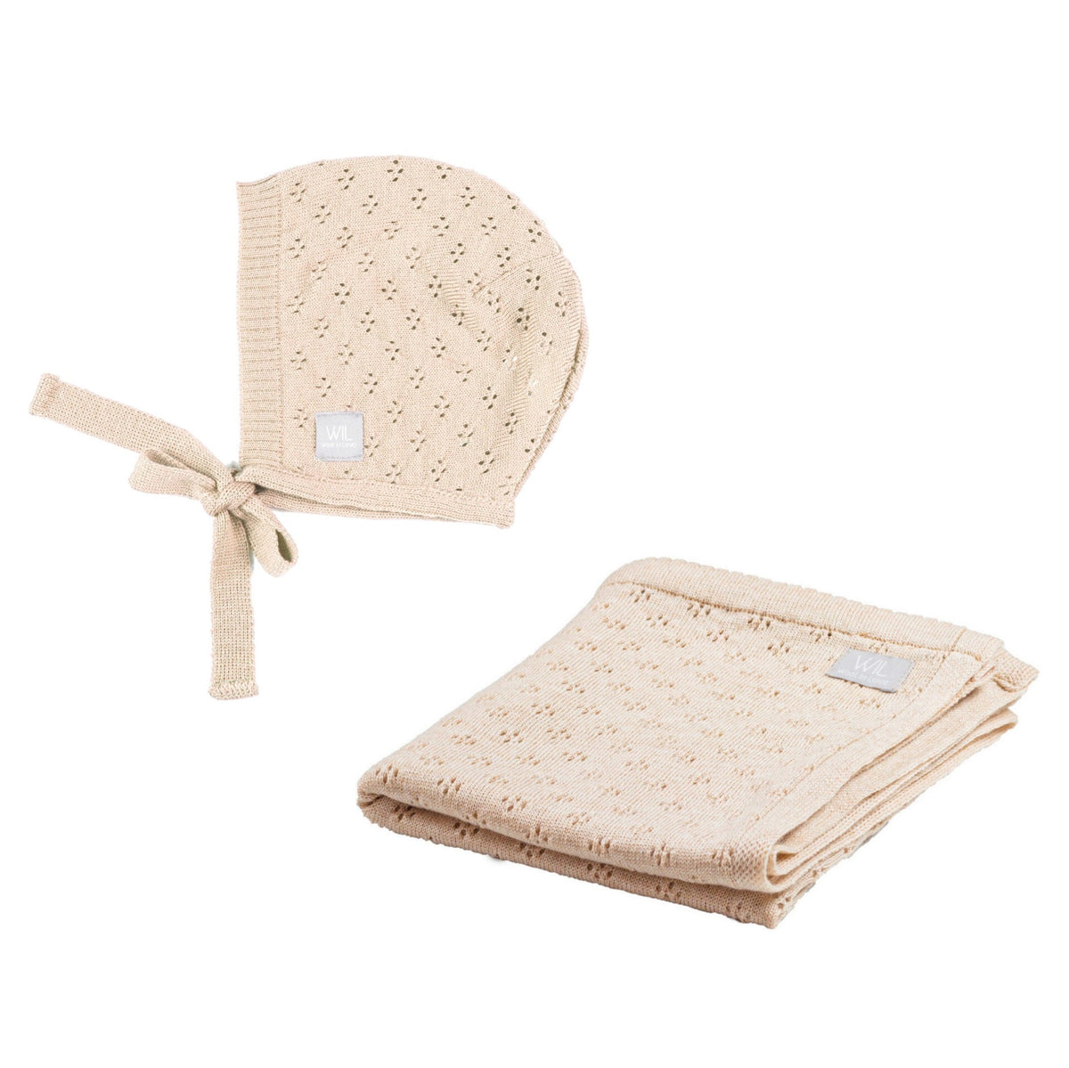 Coffret naissance LOVE, couverture et bonnet en mérinos, Wool In Love