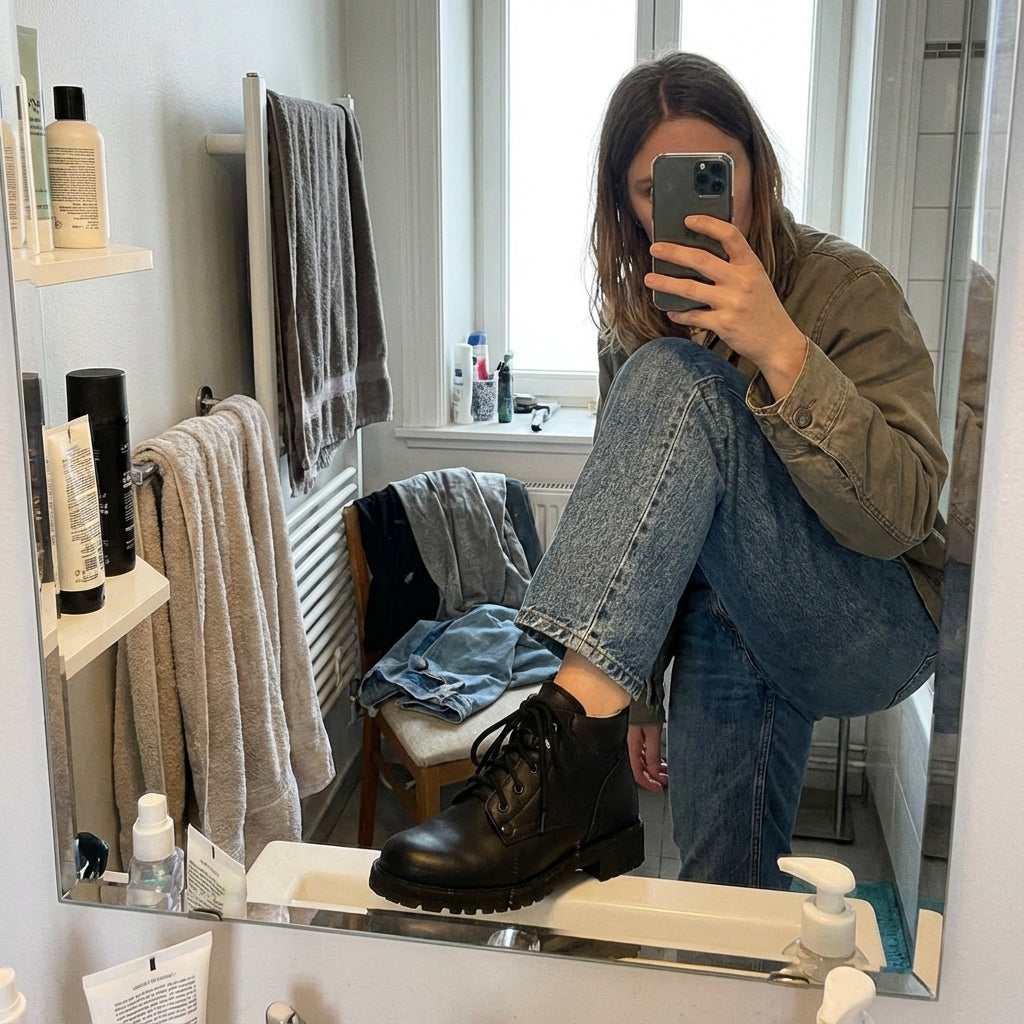 Bottines basses en cuir noir Saapad, mise en scène intérieur épuré