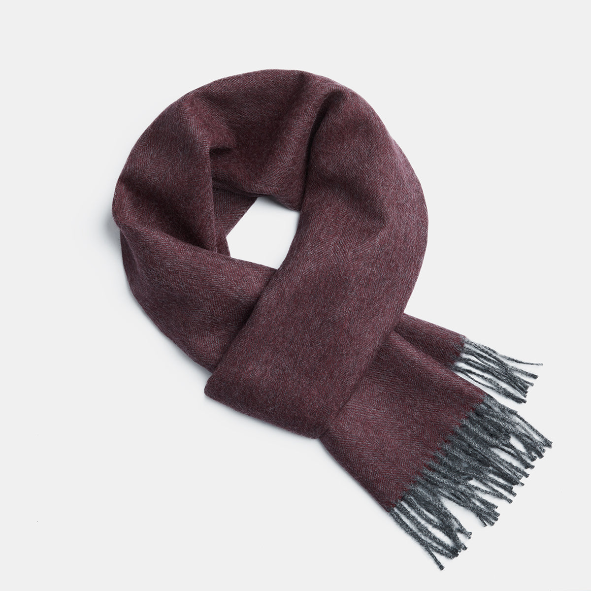 Écharpe en alpaga bébé motif chevrons pourpre foncé et gris, motif texturé fond gris