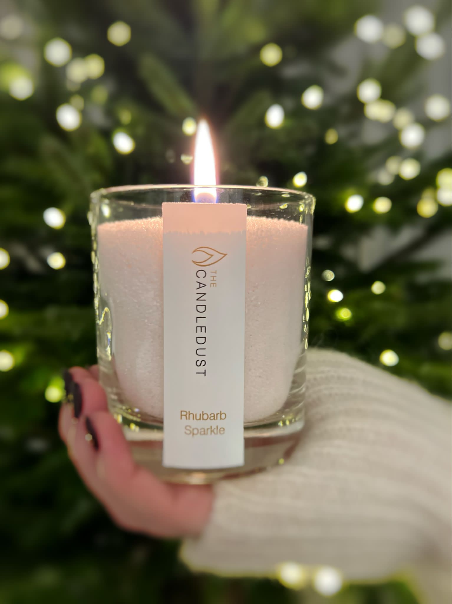 Bougie en poudre Candledust en pot de verre parfum Rhubarbe scintillante 160 g, vue lifestyle