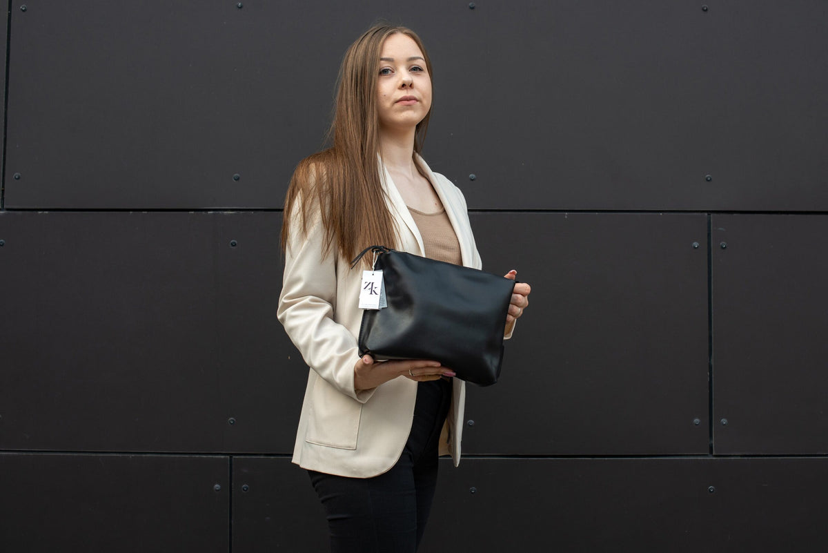 Trousse cosmétique en cuir noir, grand format, vue 2