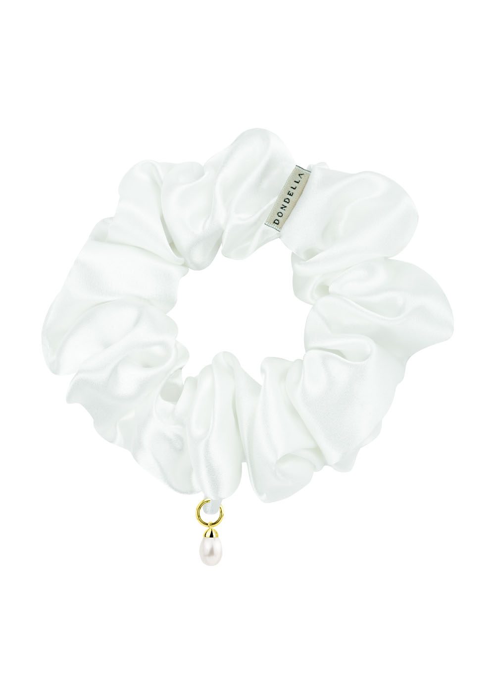 Chouchou Dondella en soie de Mulberry blanc orné de perles, vue détaillée