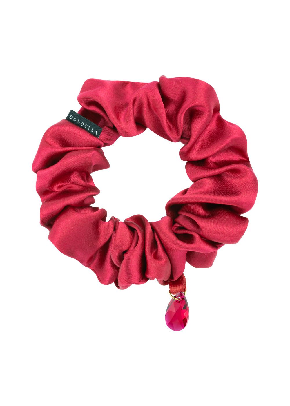 Chouchou Dondella en soie de Mulberry rouge orné d'un cristal, vue produit