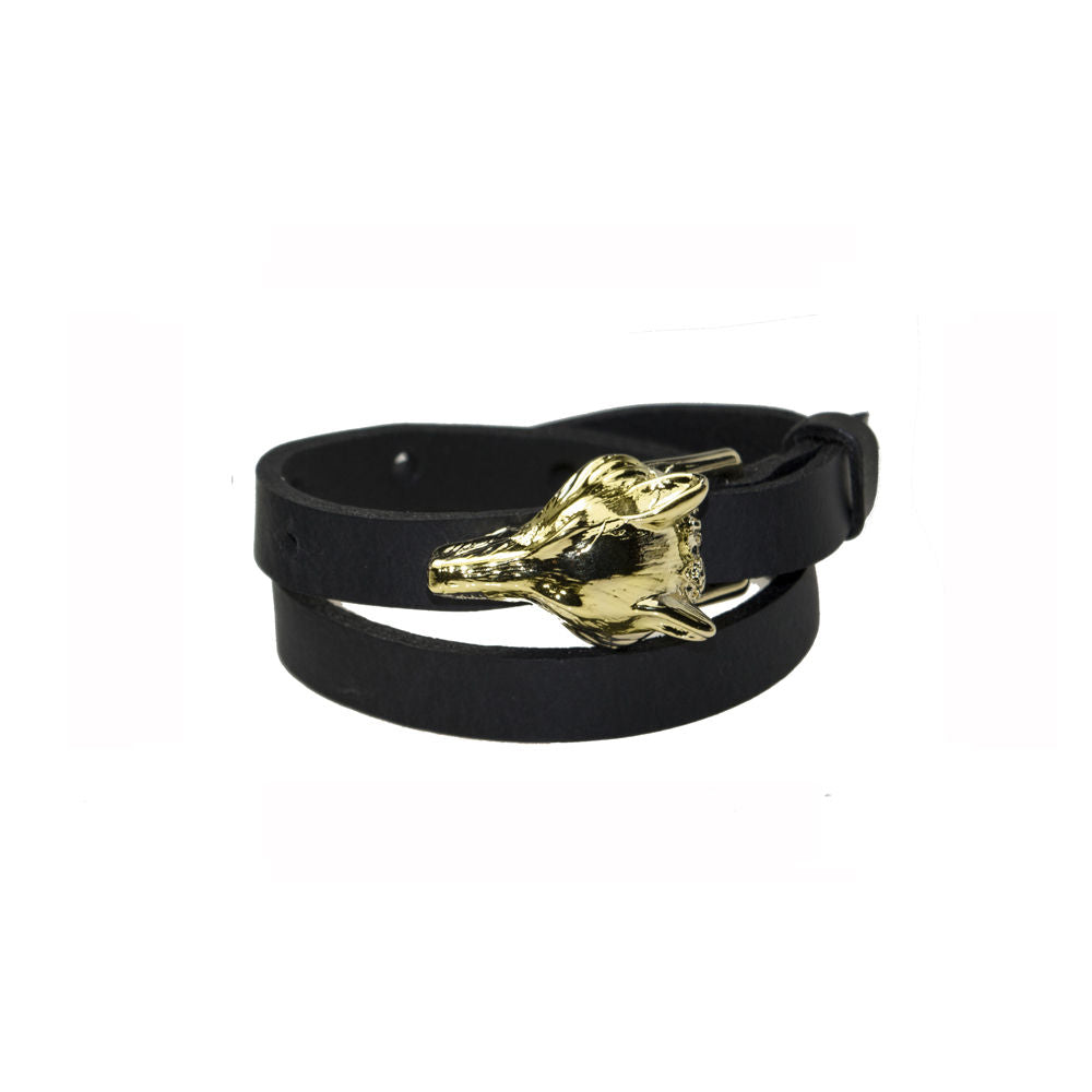 Bracelet en cuir modèle Wolf finition or, vue produit