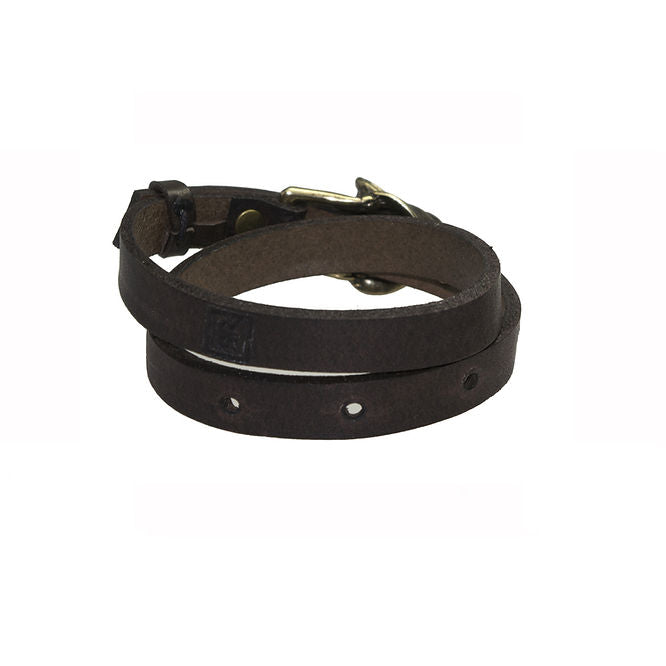 Bracelet en cuir modèle Wolf finition bronze mat, vue détaillée