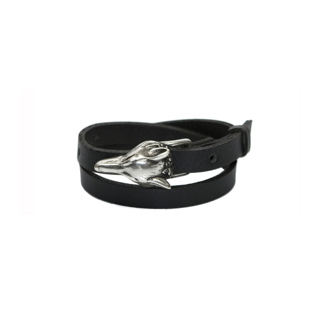 Bracelet en cuir modèle Wolf finition argent mat, vue détaillée