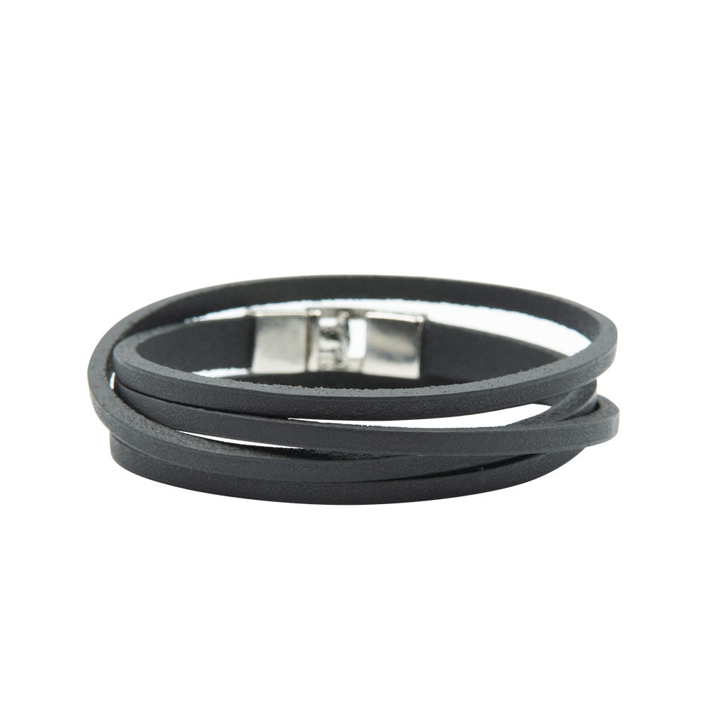 Bracelet en cuir double tour à fermoir crochet argent, vue finale