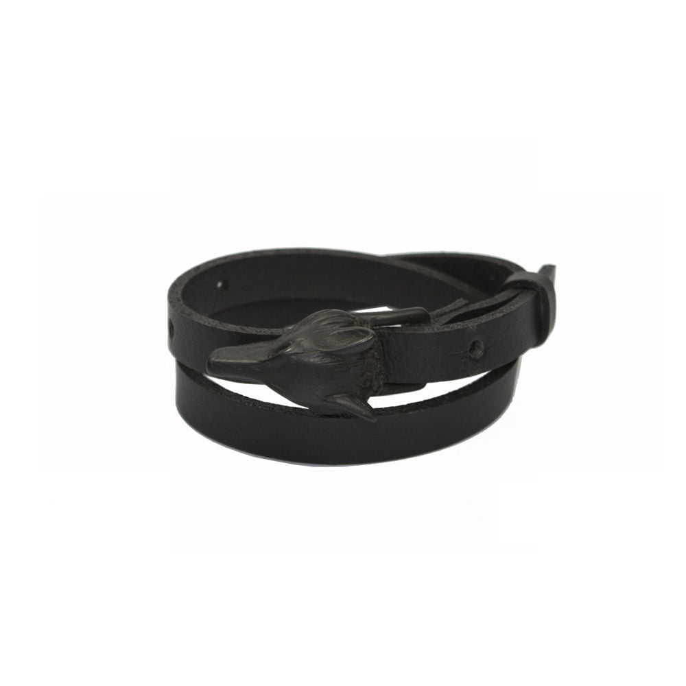 Bracelet en cuir modèle Wolf finition noir mat, vue détaillée