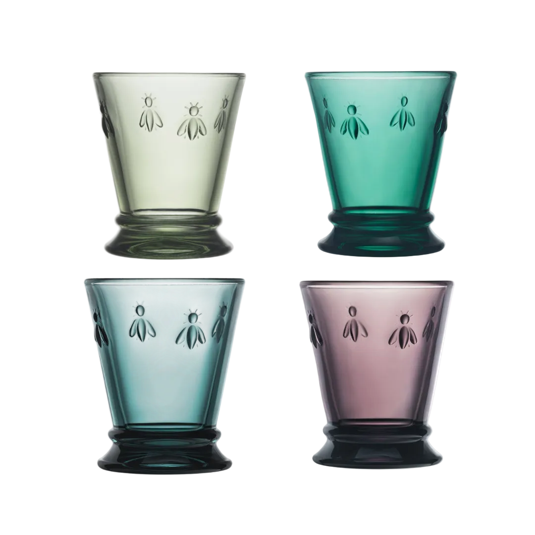 Coffret 4 verres à eau abeille ABEILLE 250 ml, verre transparent motif relief