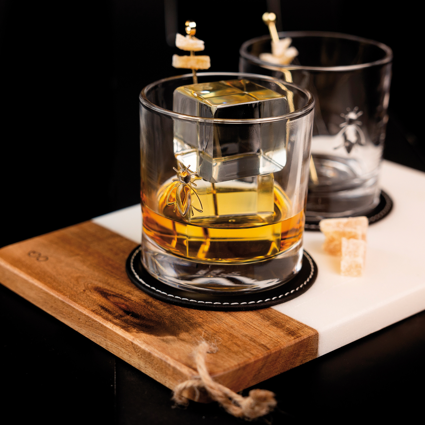 Coffret 4 verres à whisky abeille ABEILLE 250 ml, packaging studio