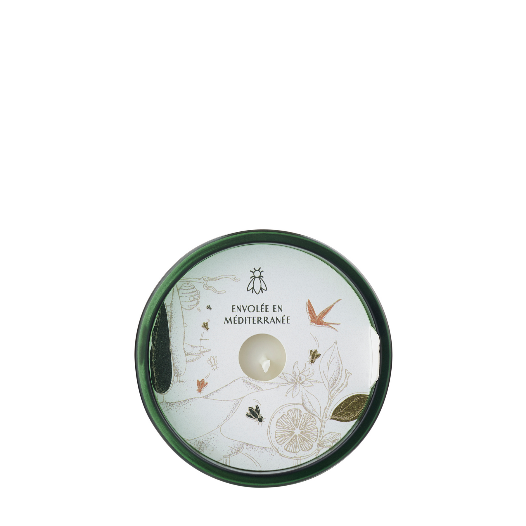 Bougie parfumée au cèdre Bee Candle, détail de l'étiquette minimaliste blanche