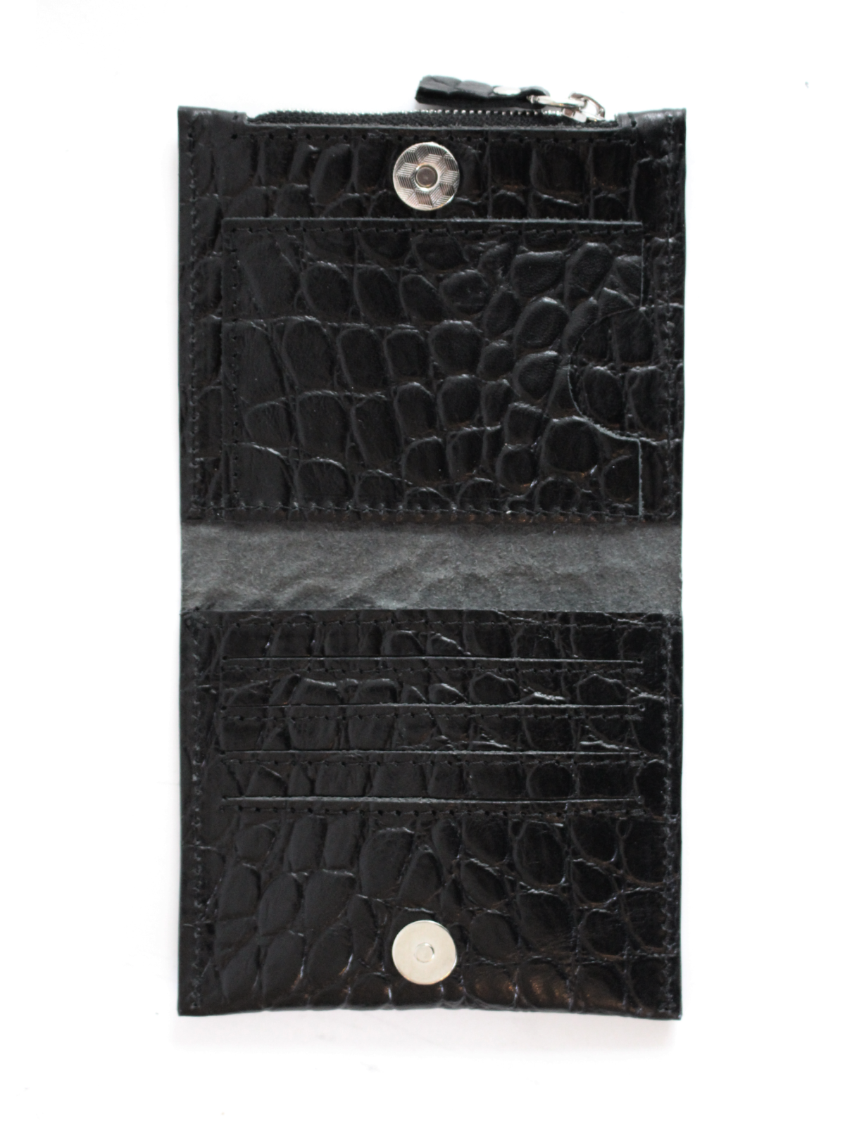 Portefeuille MINI TAAL Lava Flow en cuir noir effet croco, vue trois quarts
