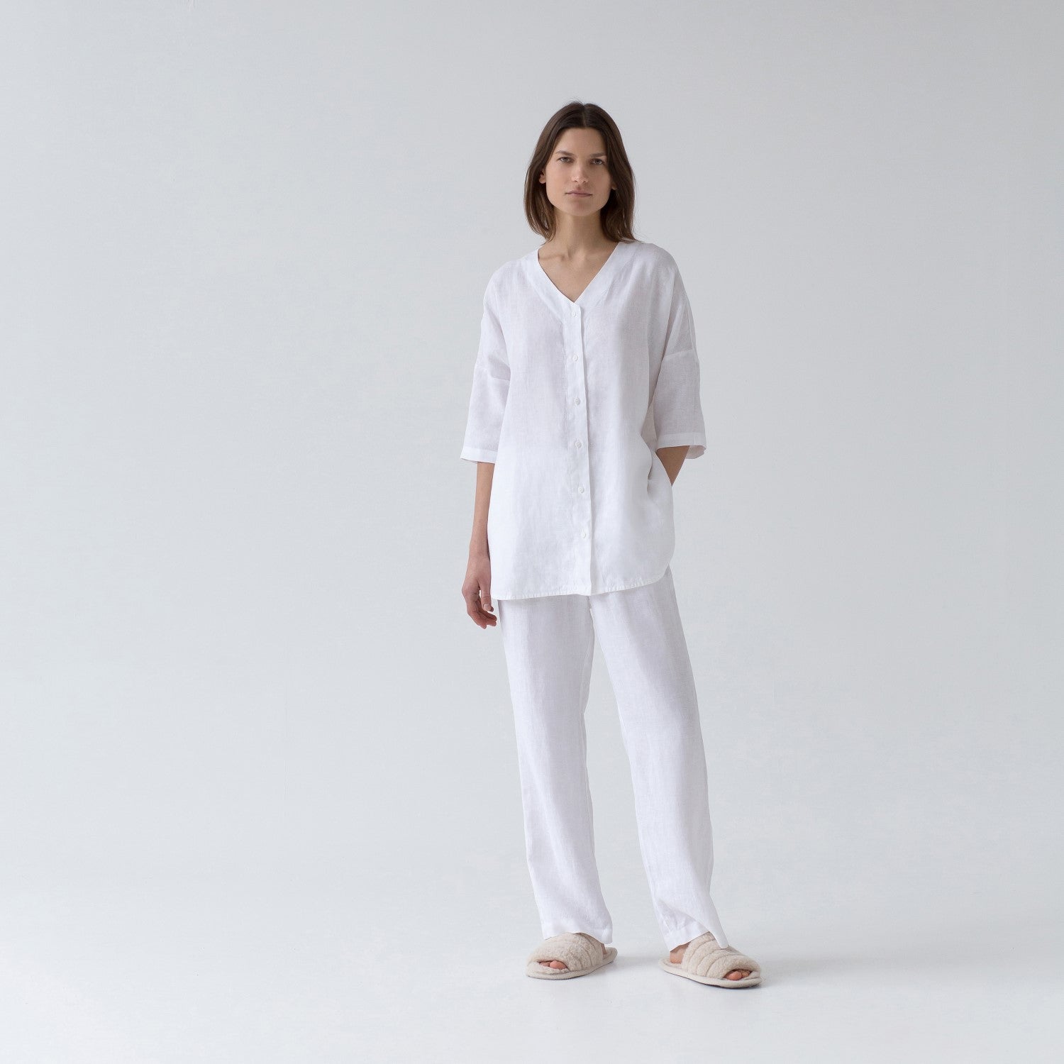 Ensemble loungewear en lin Primrose Linen Tales coloris blanc optique, vue finale