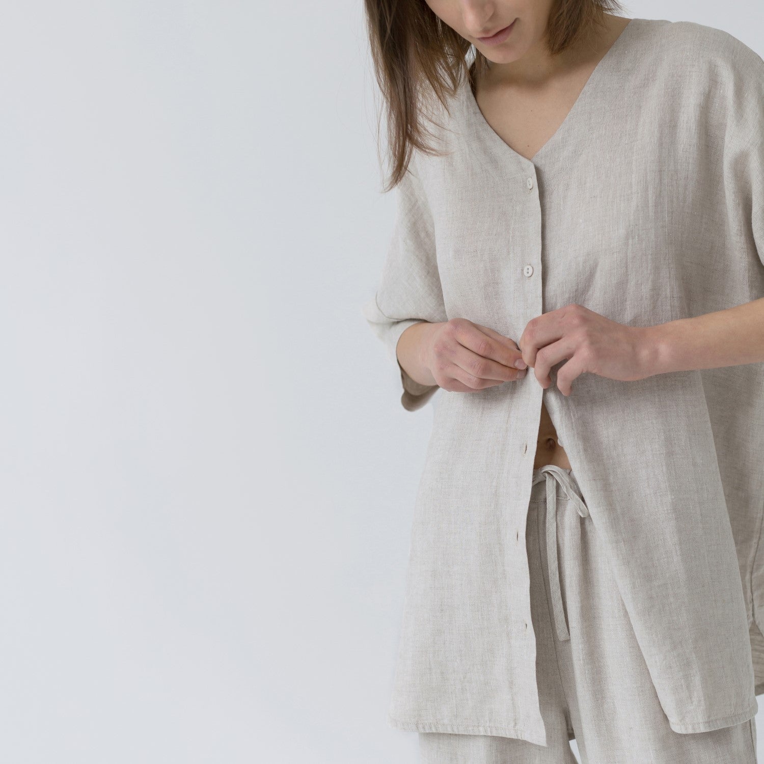 Ensemble loungewear en lin Primrose Linen Tales coloris chiné, vue produit