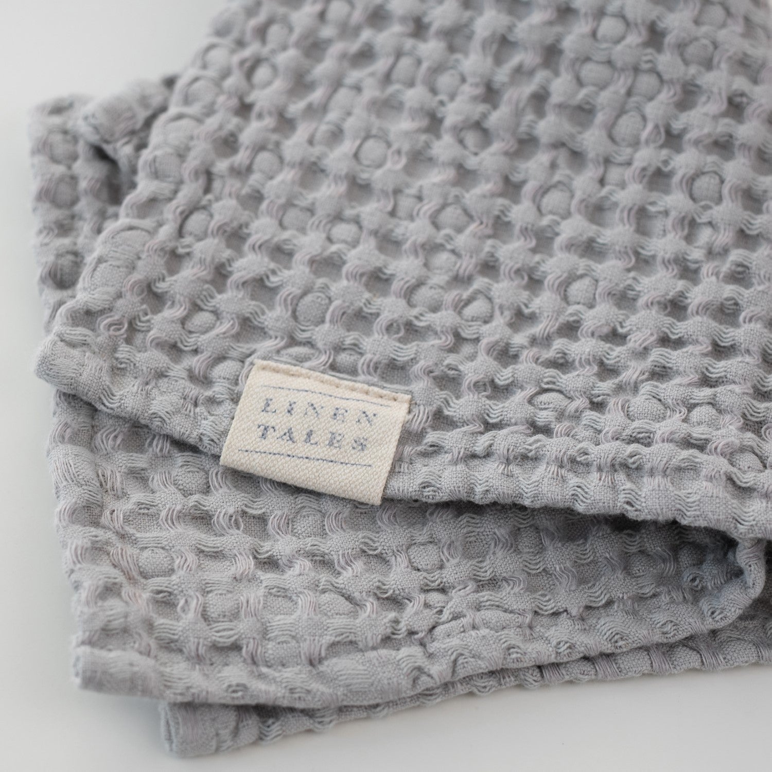 Serviette en lin et coton gaufré nid d'abeille Linen Tales, coloris gris clair