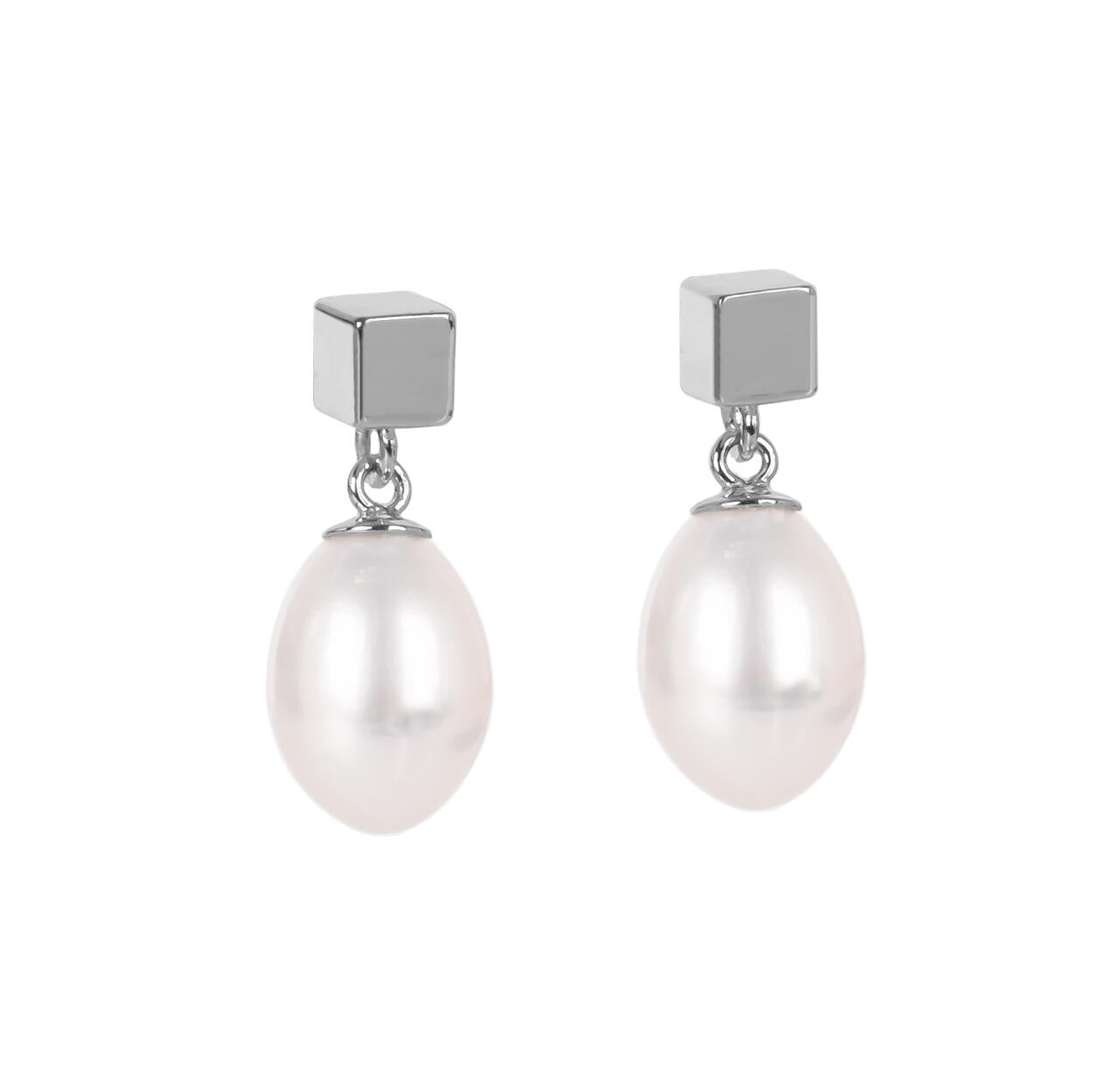 Boucles d'oreilles myamoon goutte de perle pleine or rose et argent, vue finale