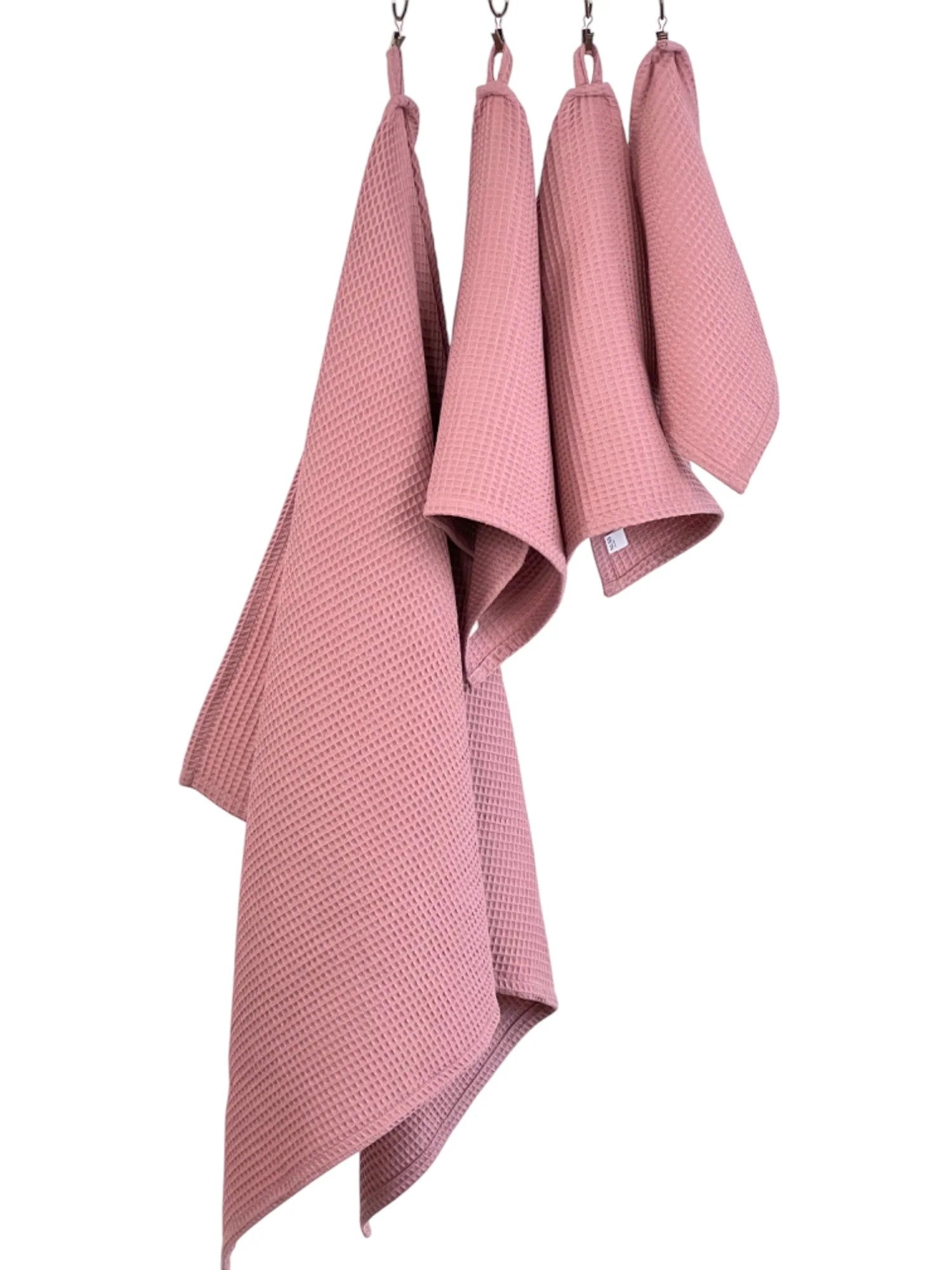Serviette de bain NUSS en coton bio gaufré rose ancien, gros plan fibres