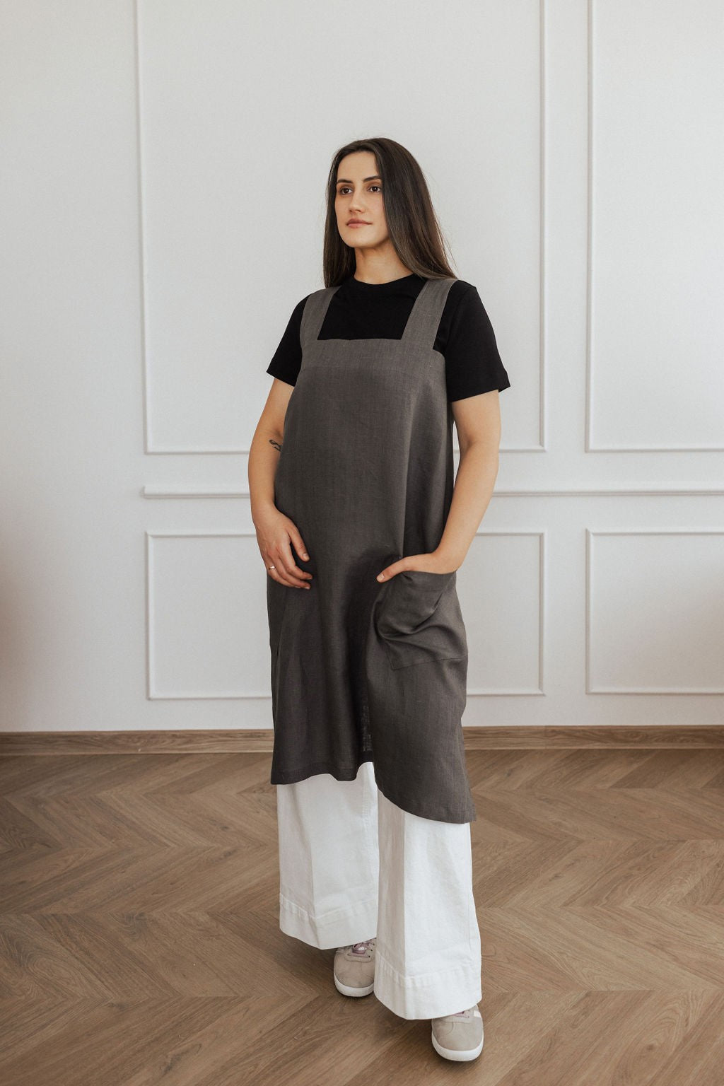 Tablier à dos croisé en lin Linen Tales, détail nœuds coton vue alternative