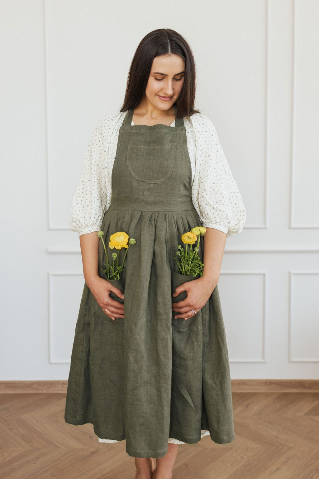 Tablier rétro en lin Linen Tales naturel, poche avant