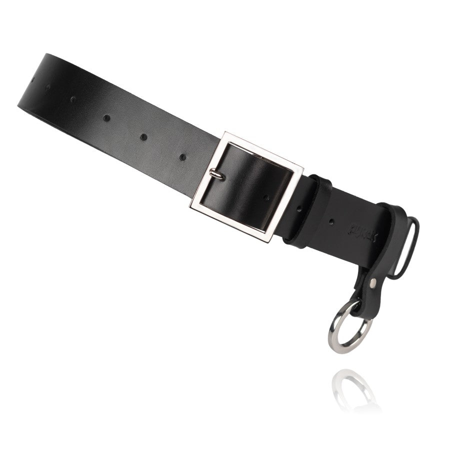 Ceinture Oslo PYKOK en cuir noir unisexe, vue produit