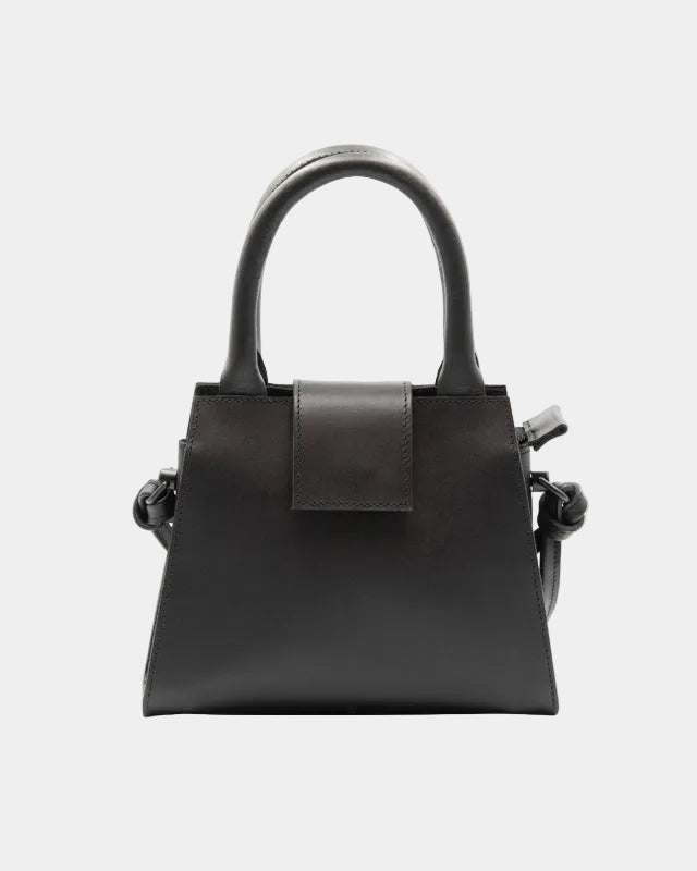 Mini sac à main en cuir noir RR, vue trois quarts