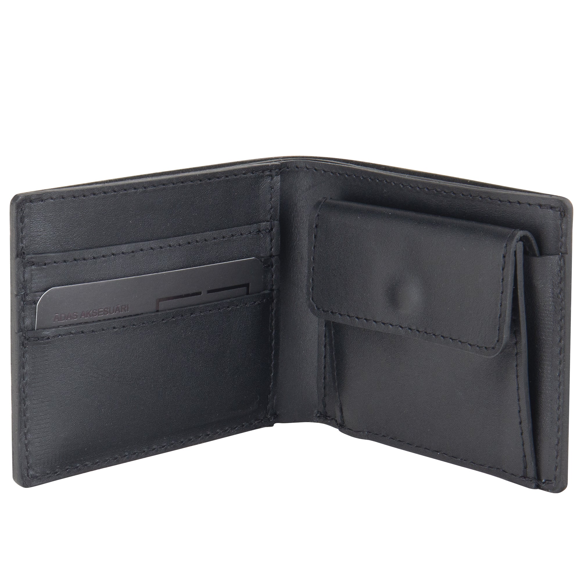 Portefeuille à rabat noir avec porte-monnaie, vue produit