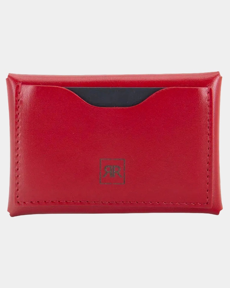 Portefeuille enveloppe en cuir rouge RR, vue fermée petit format