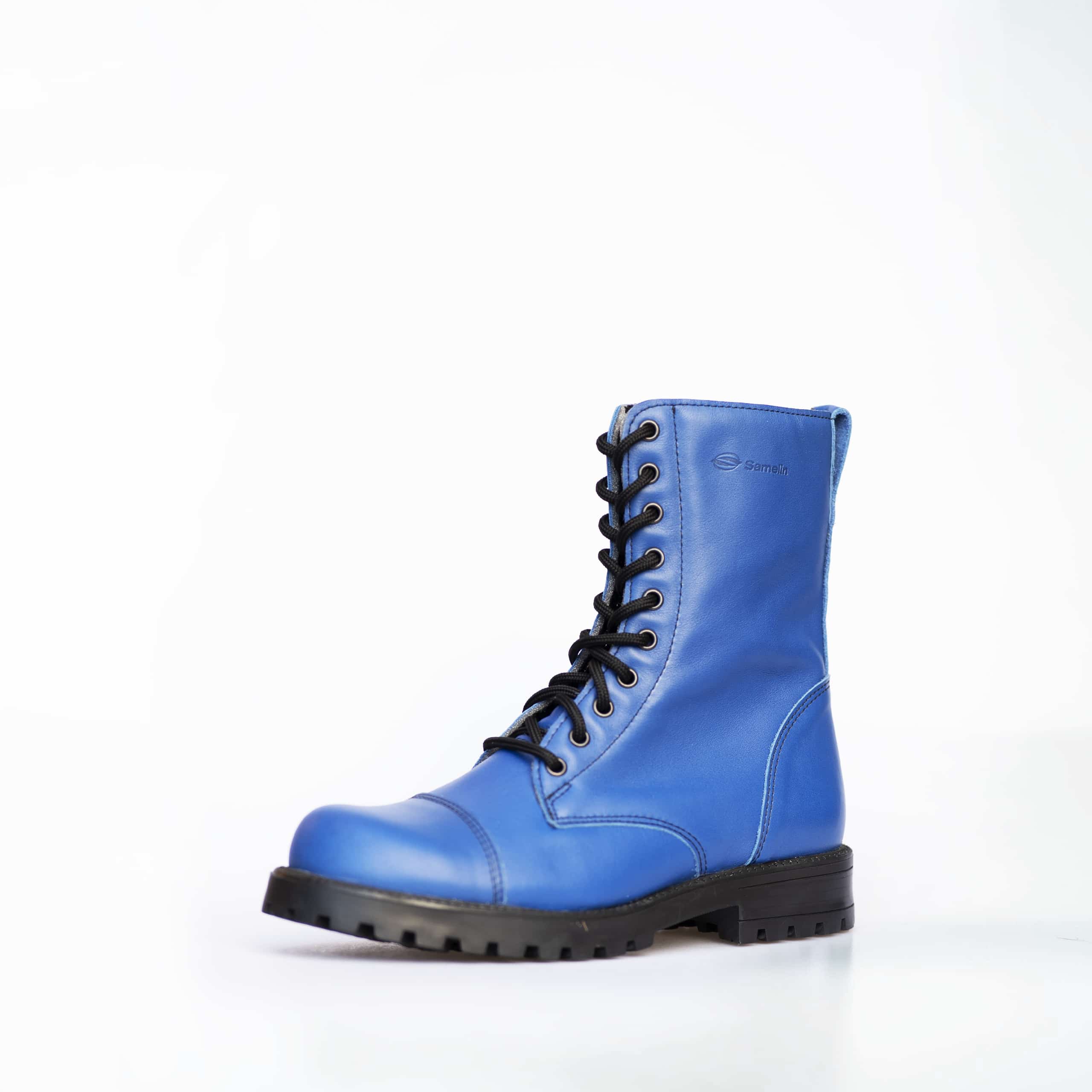 Bottines 511 Blue OmaKing en cuir lisse bleu marine, vue avant avec talon renforcé