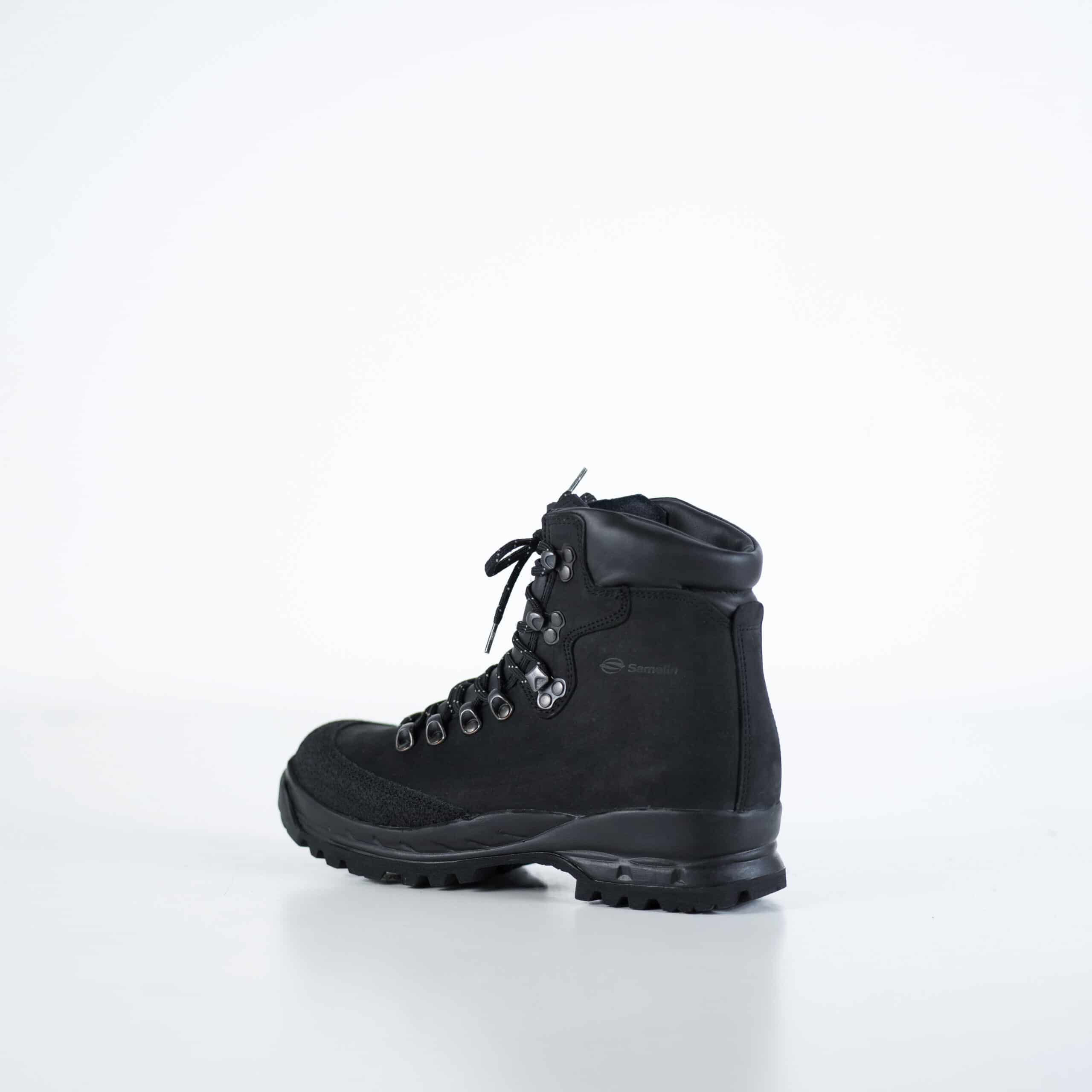 Bottes de randonnée 553P noires OmaKing, vue de profil avec col rembourré haute protection
