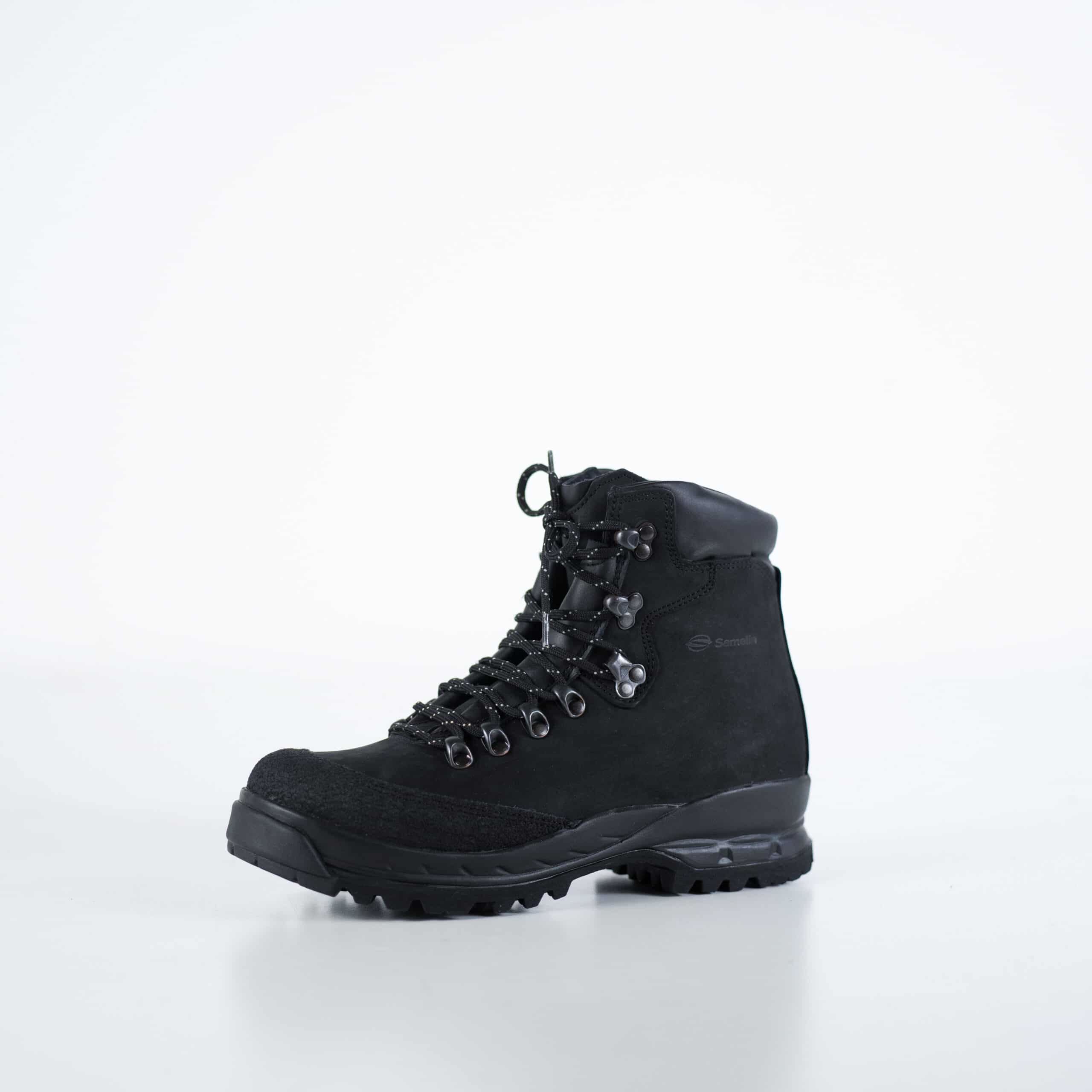 Bottes de randonnée 553P noires OmaKing, paire vue arrière avec lanières de transport