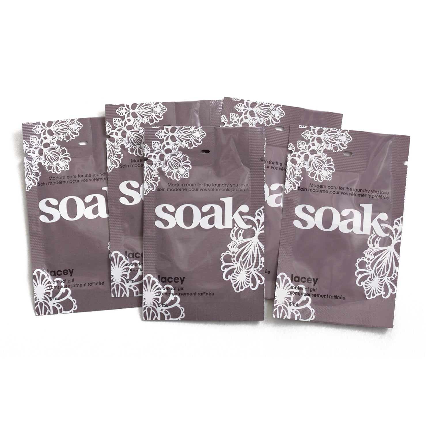 Mini flacon de lessive Soak Lacey 5 ml, format échantillon avec étiquette violette