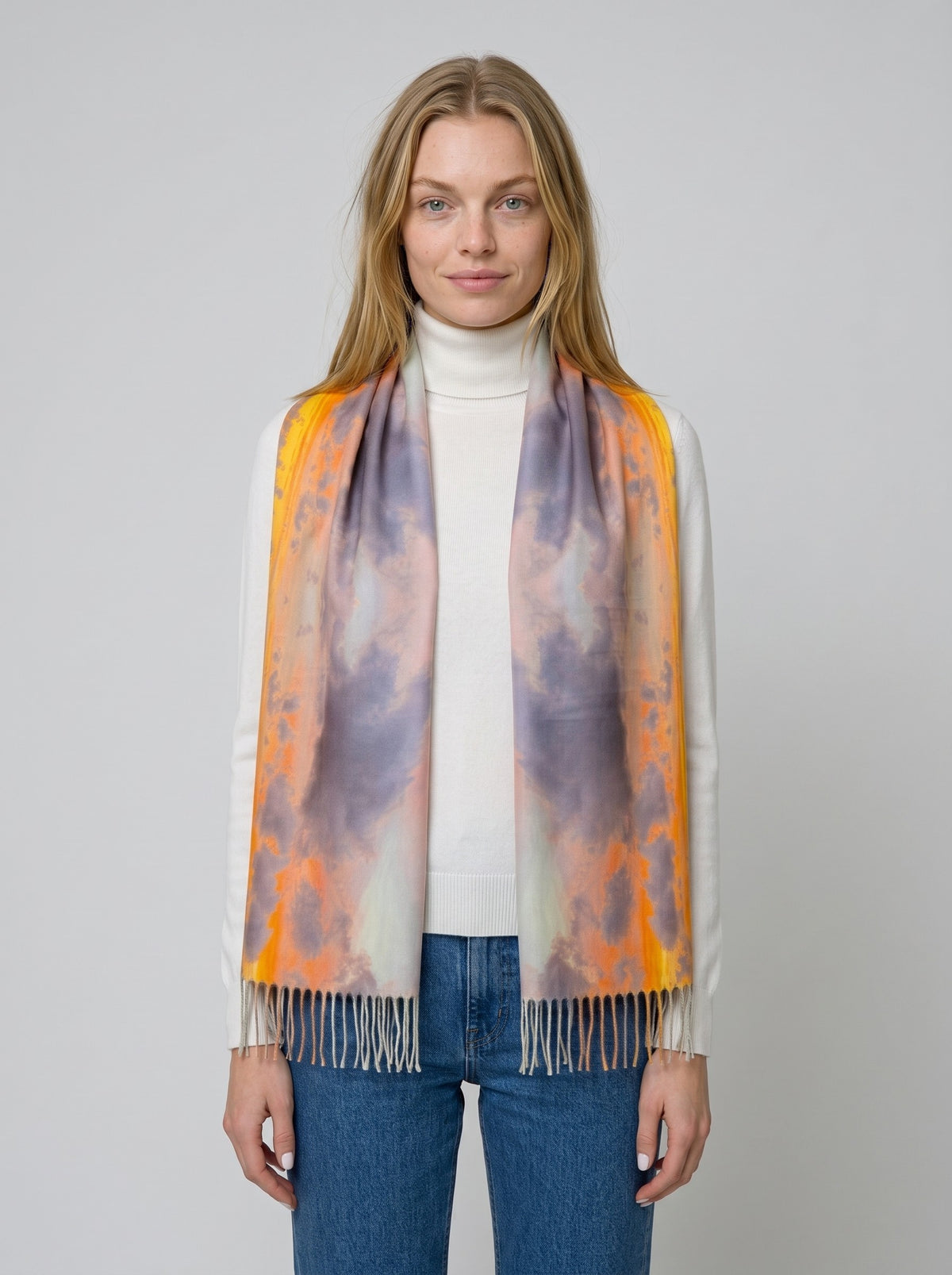 Tæwas Wool–Silk Blend Shawl – Orange and Purple