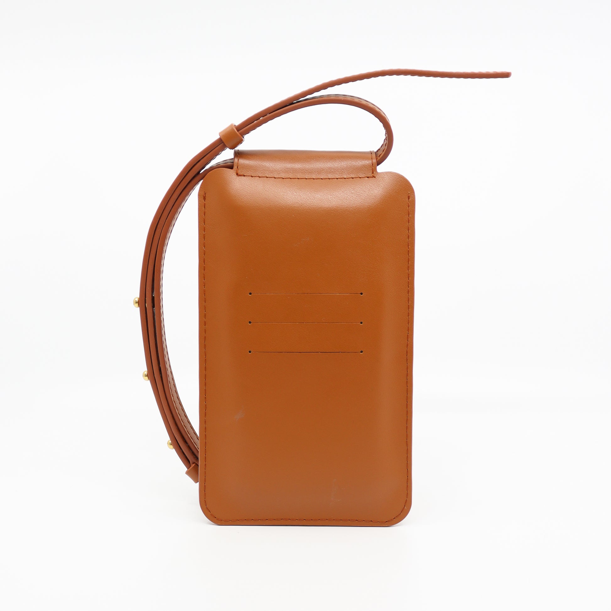 Pochette téléphone en cuir beige tan KOOS, vue de dos détail fermeture arrière