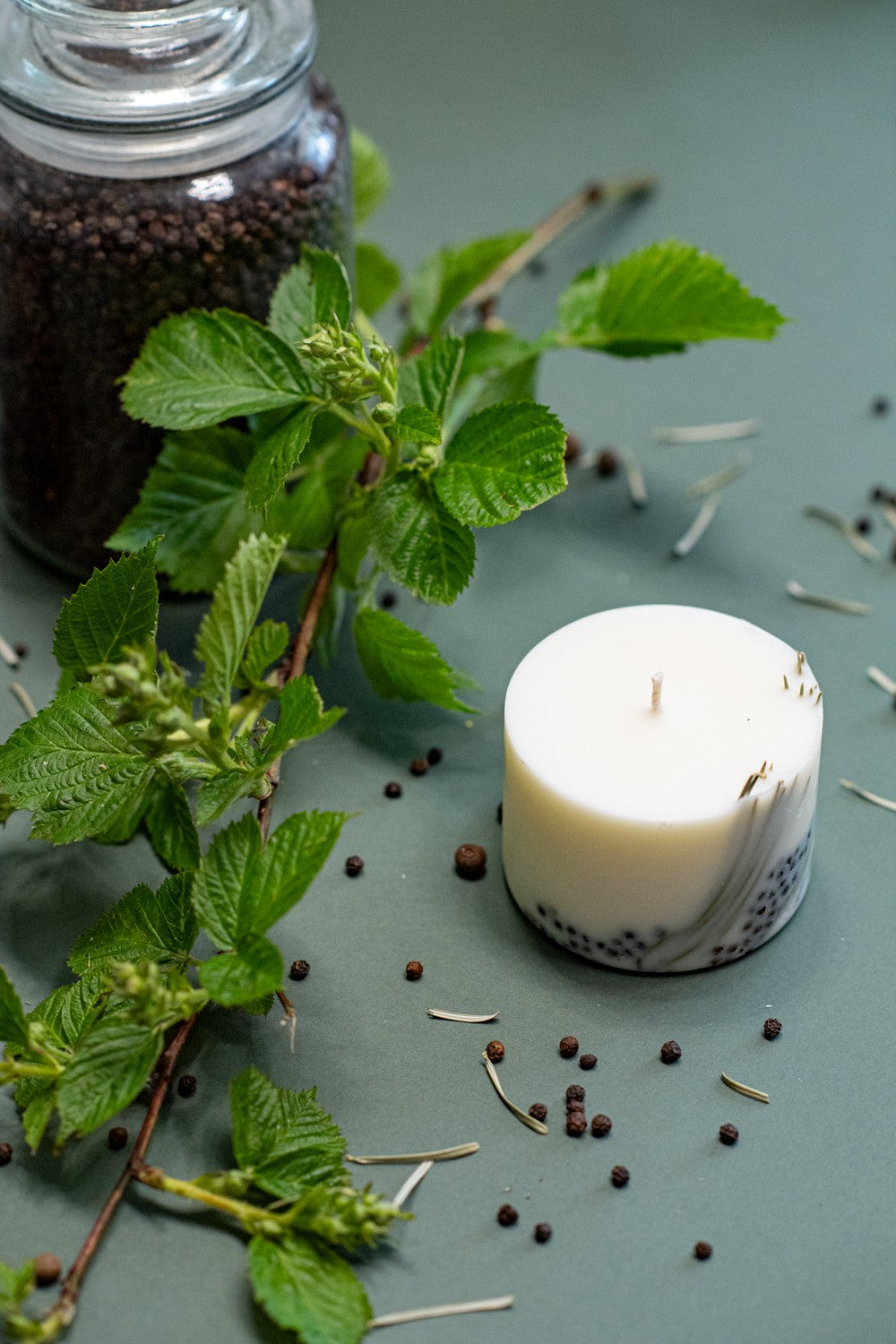 Bougie artisanale en cire de soja parfum genièvre, vue alternative