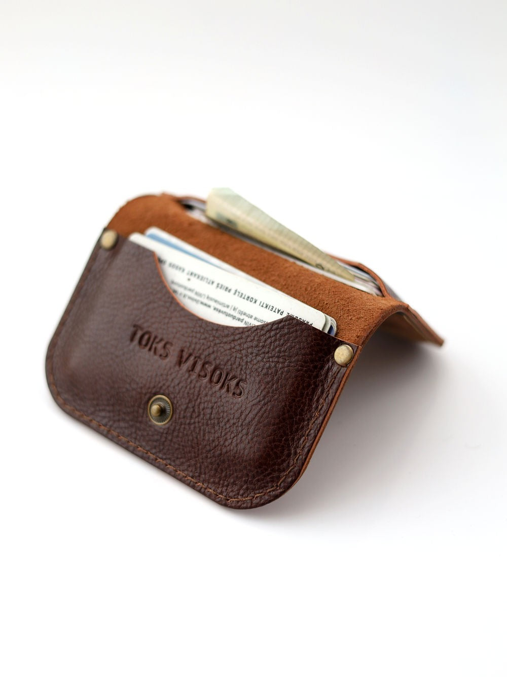 Portefeuille bicolore en cuir marbré marron et châtaigne, en pochette