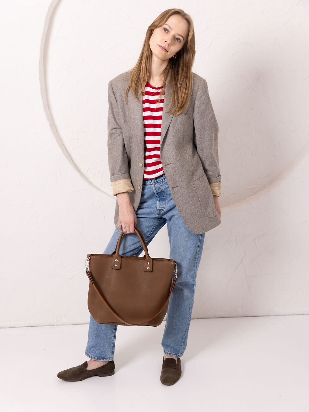 Sac à main MIGLE TOKS VISOKS en cuir cappuccino, vue à plat