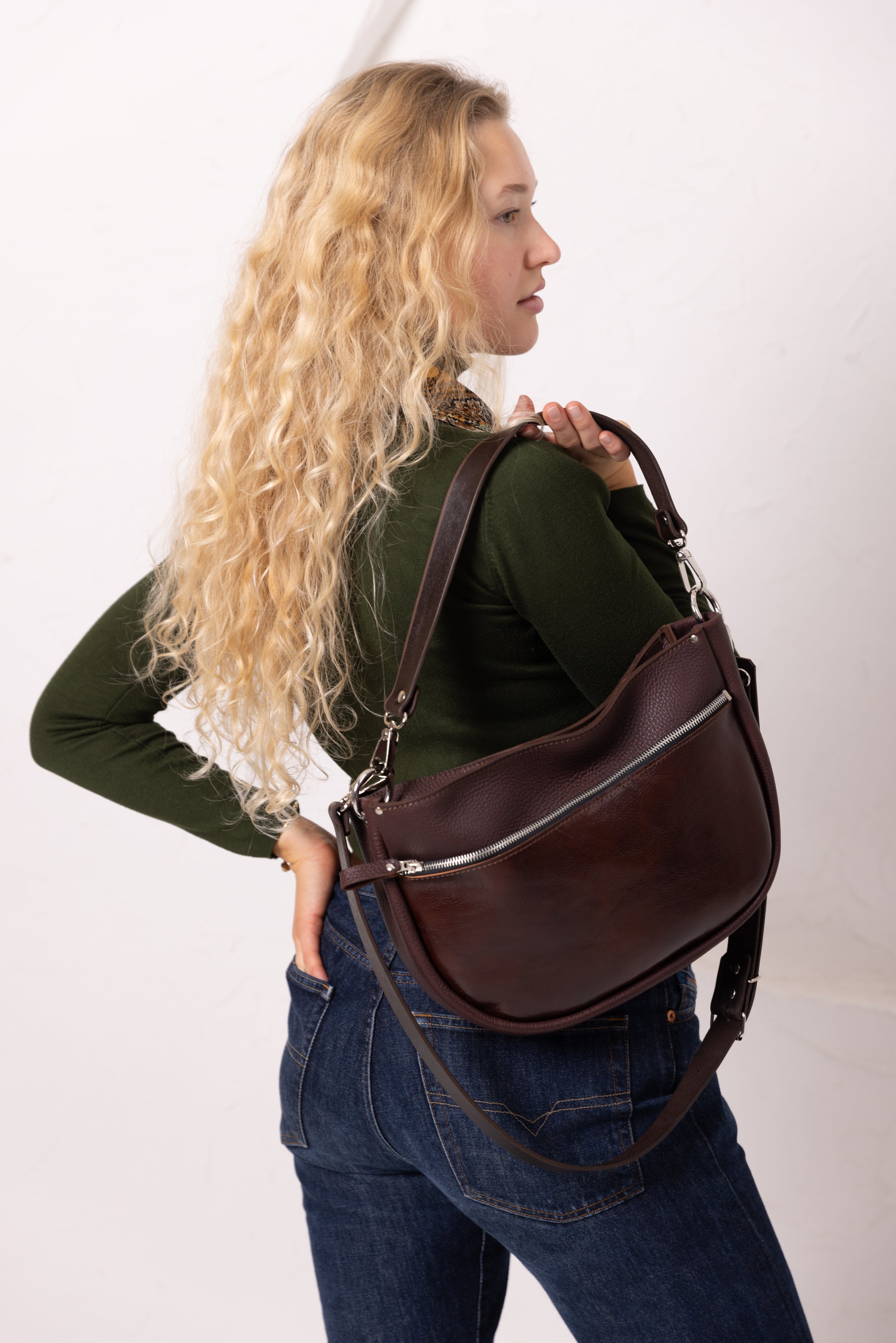 Sac à main STELLA TOKS VISOKS en cuir cognac, vue intérieure de la poche et structure