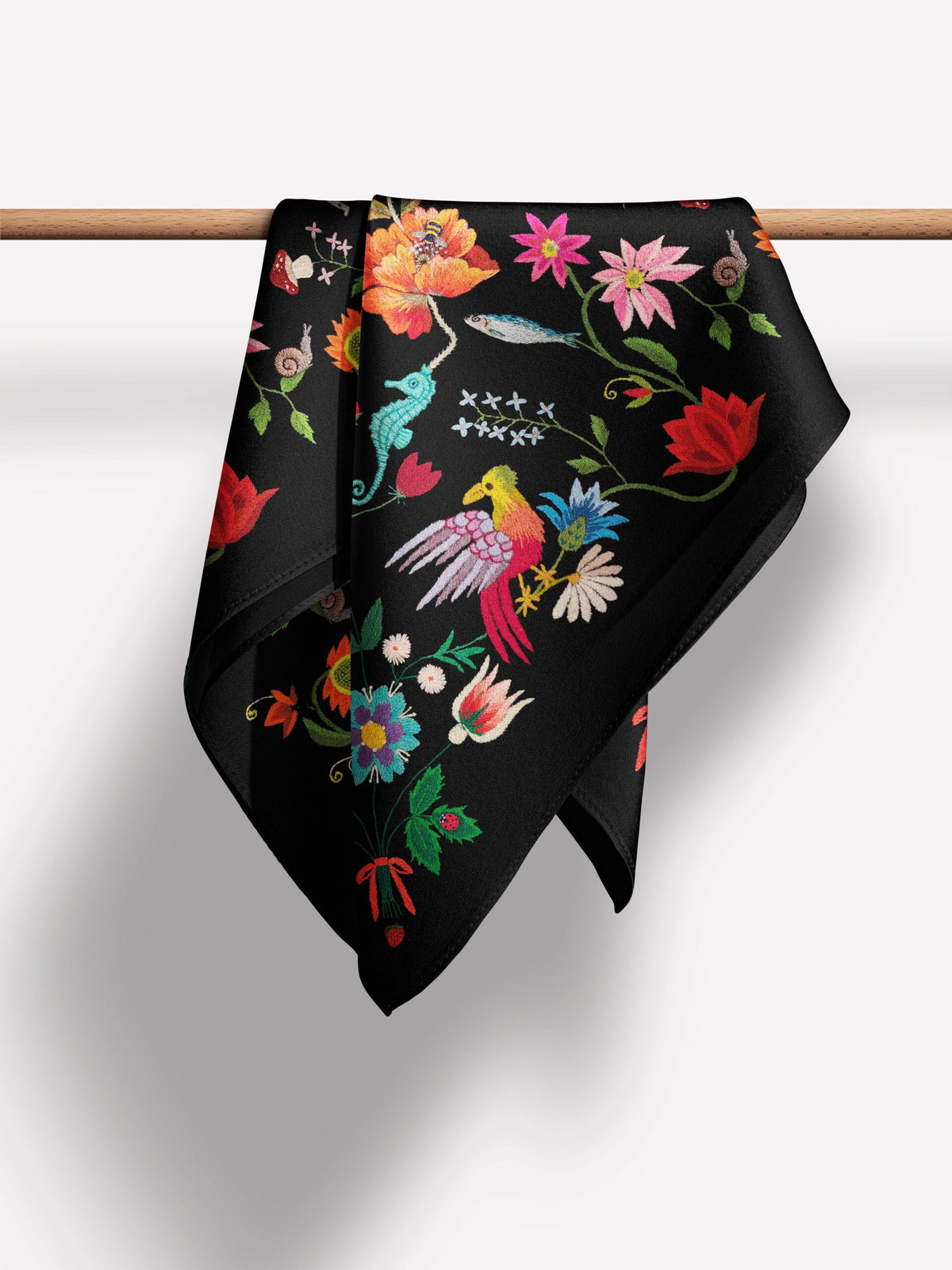 Unimoon Silk Scarf 63 × 63 cm – Black Floral