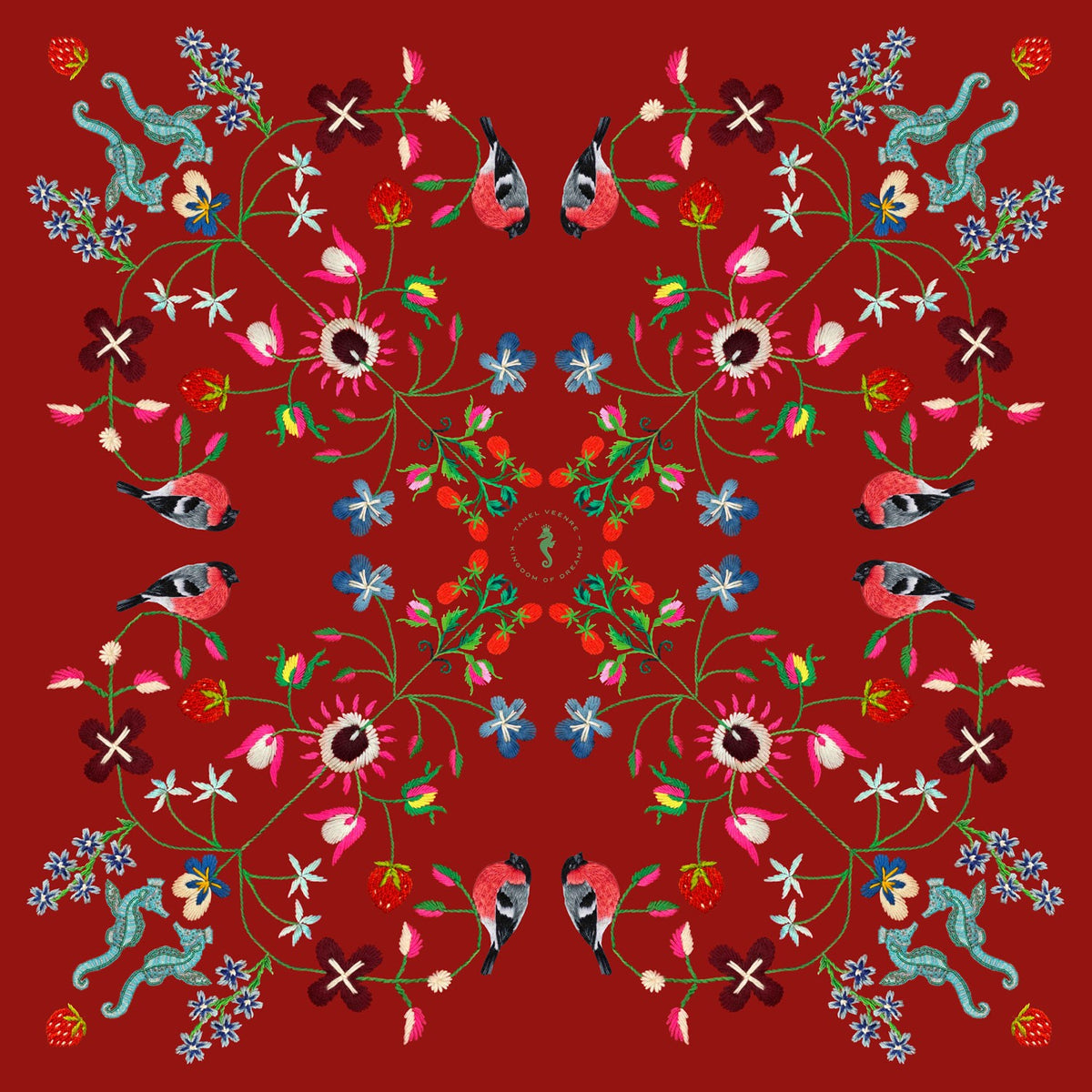 Unimoon Silk Scarf 63 × 63 cm – Red Floral