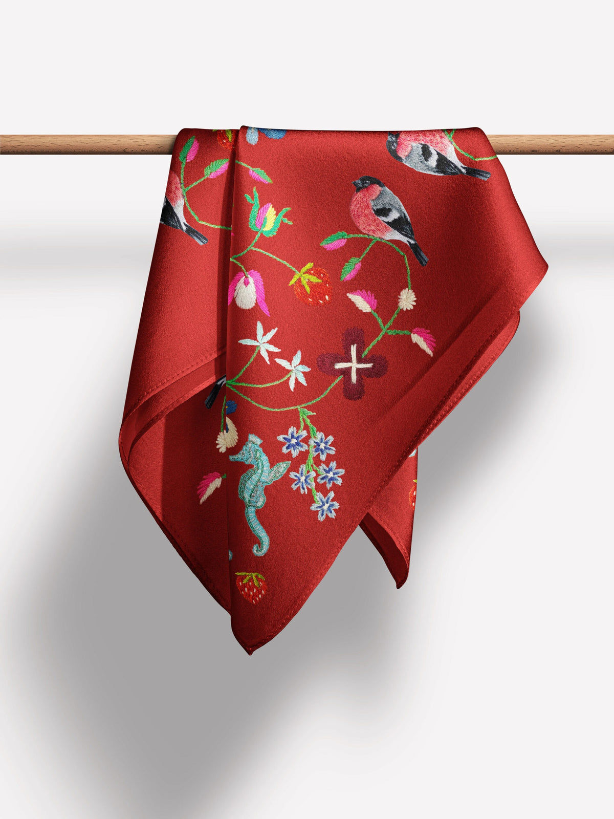 Unimoon Silk Scarf 63 × 63 cm – Red Floral