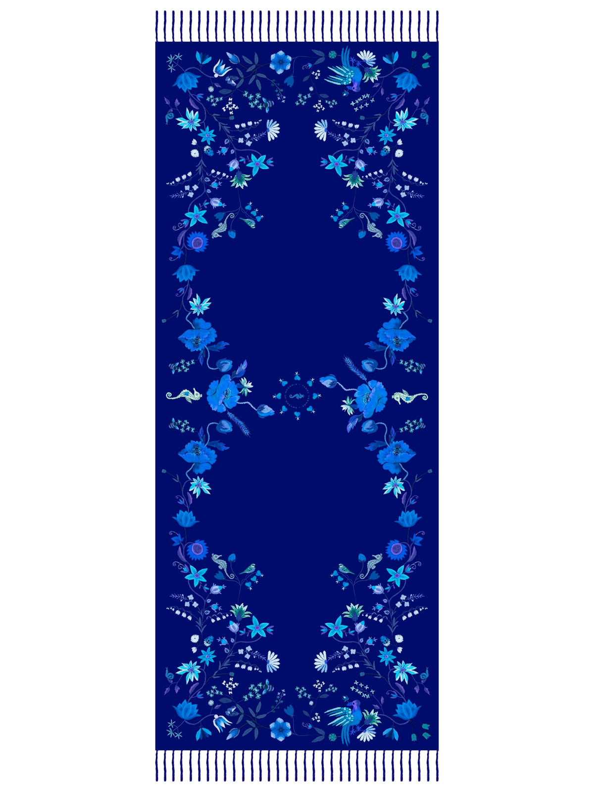 Unimoon Wool–Silk Blend Shawl – Blue and Purple Floral