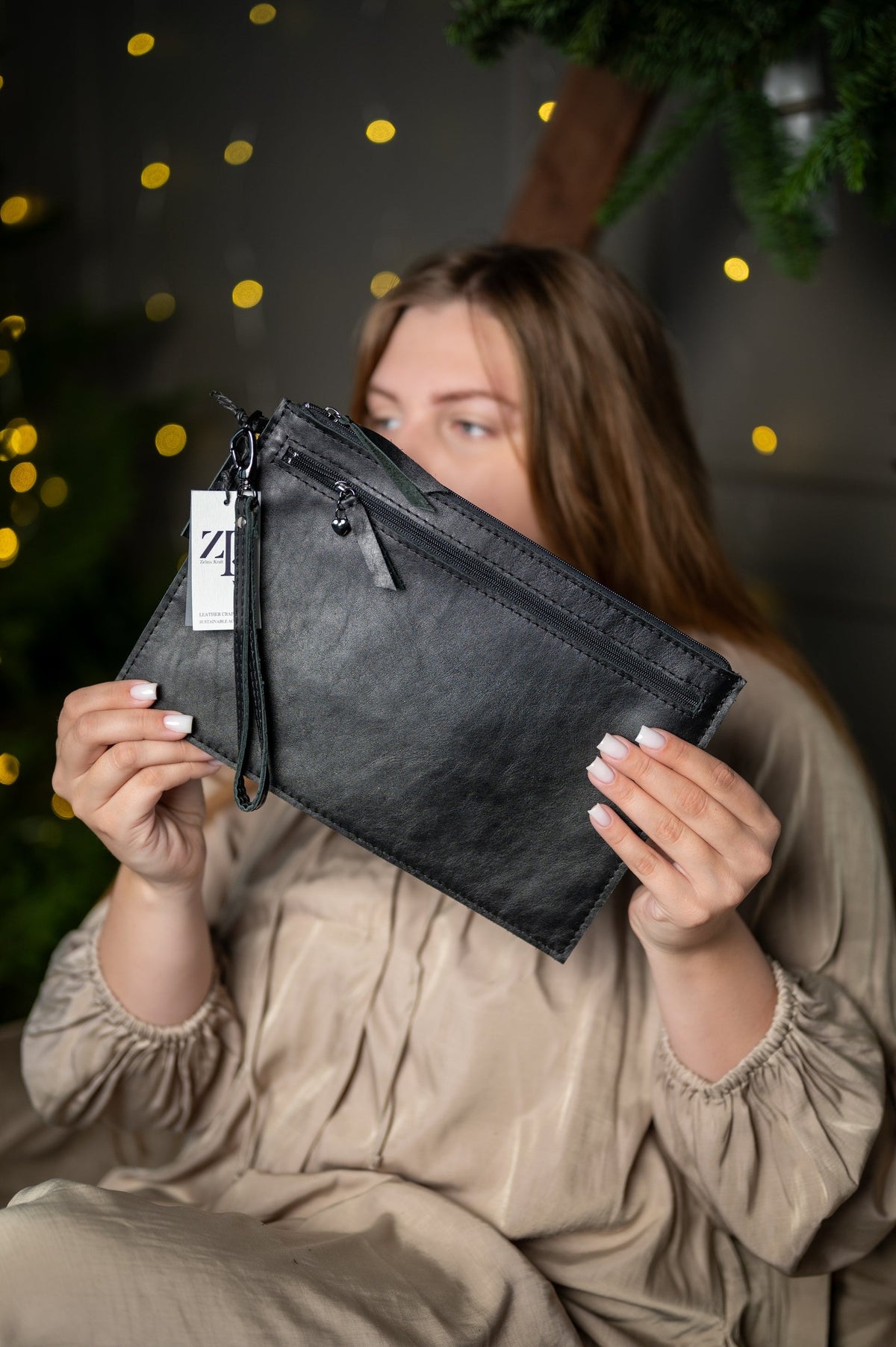 Portefeuille à dragonne en cuir noir, vue 3