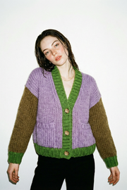 Le Cardigan N°15 color block lilas - LeGarage Knitwear