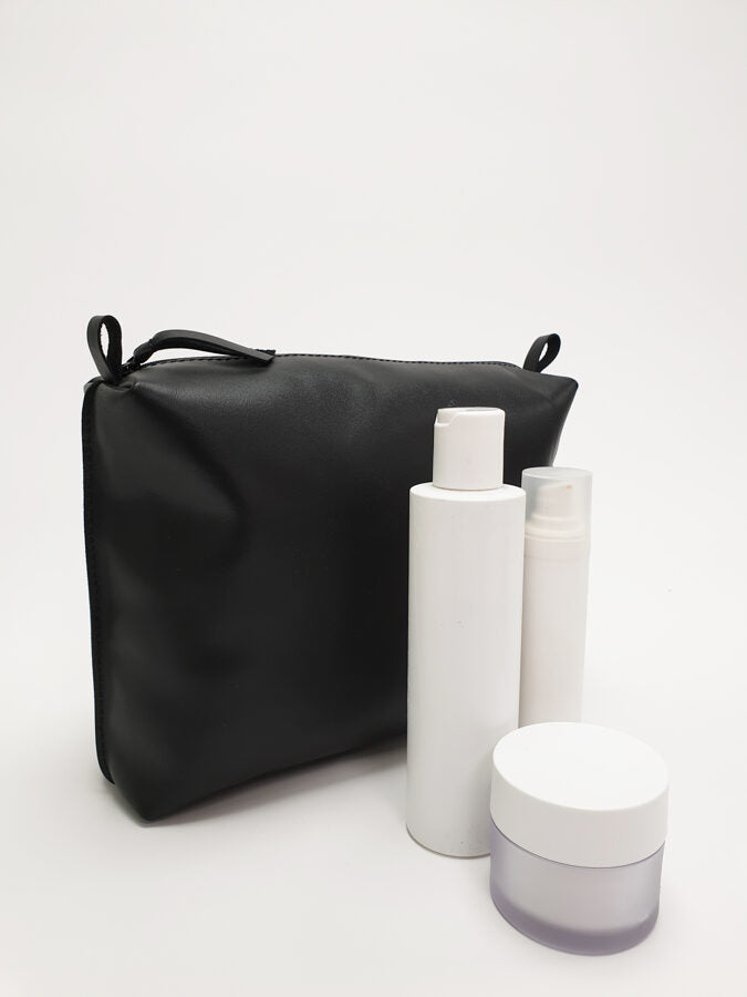 Trousse cosmétique en cuir noir, grand format, vue 4